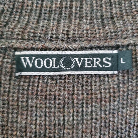 Wool Overs Mens L British Wool Leather Elbow Shoulder Patches Sweater 1/4 Zip - Picture 2 of 13